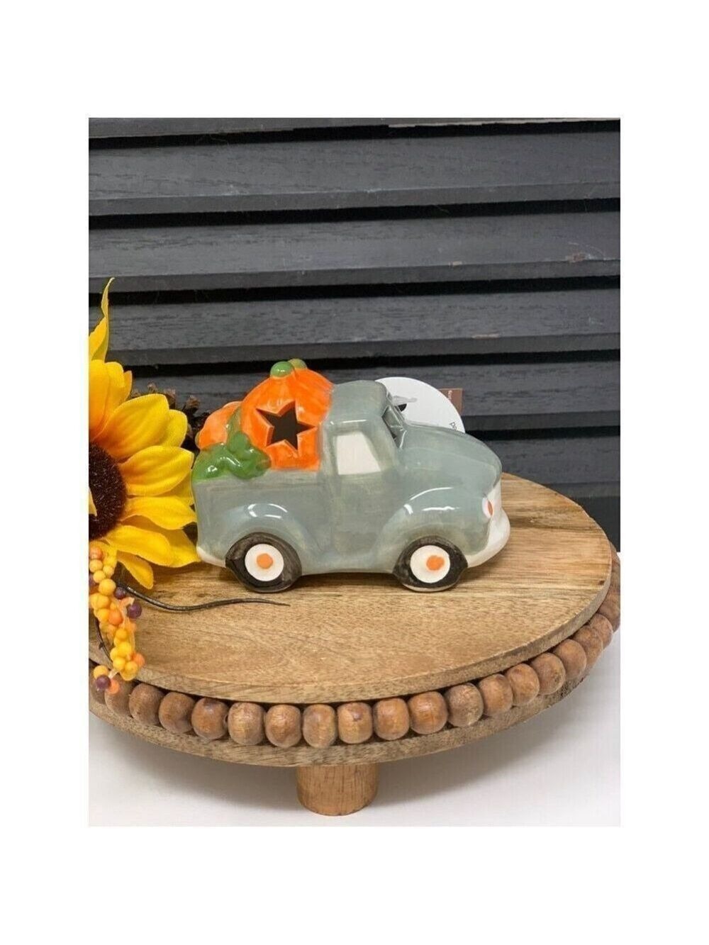 Pumpkin Truck 4in Autumn Fall Ceramic Light Up Gray Rustic Holiday Farmhouse - Picture 3 of 6